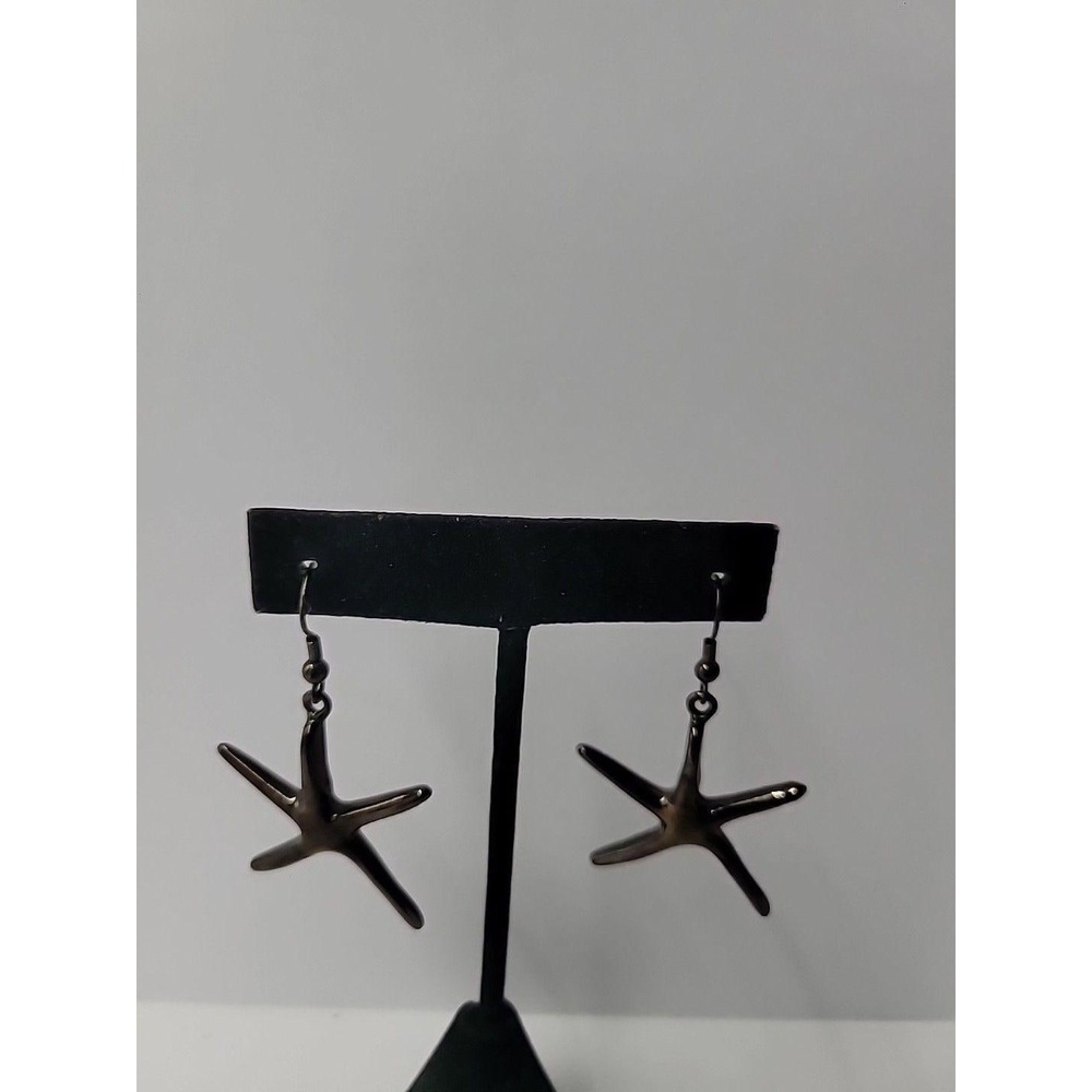 Vintage Bronze Tone Starfish Drop Dangle Earrings Beach Coastal Style Jewelry
